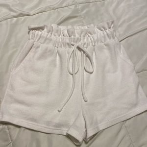 white terry cloth shorts with tie front from a boutique